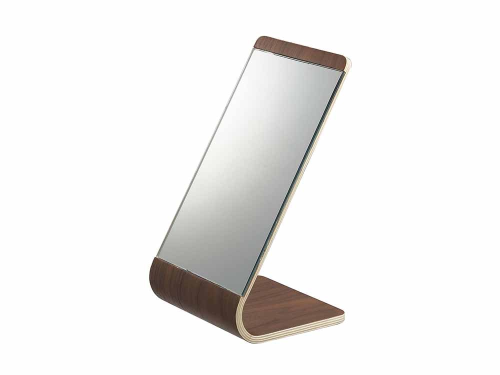 YAMAZAKI/RIN製スタンドミラー、天然木とガラスのデザイン