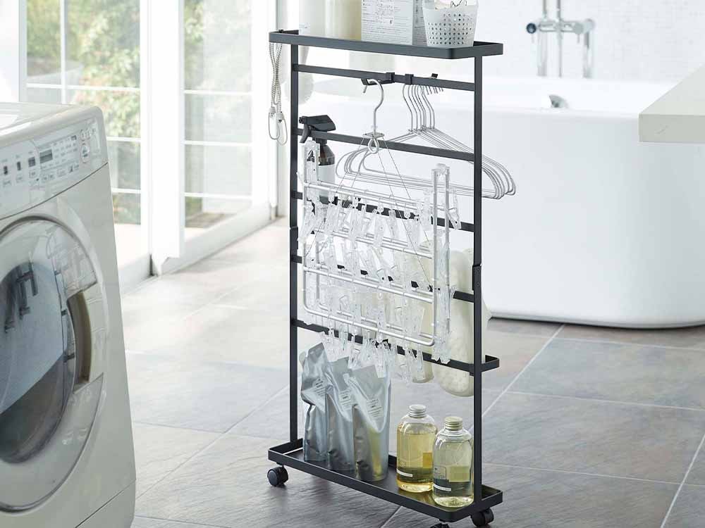 キャスター付きスチール製洗濯用品収納ワゴン