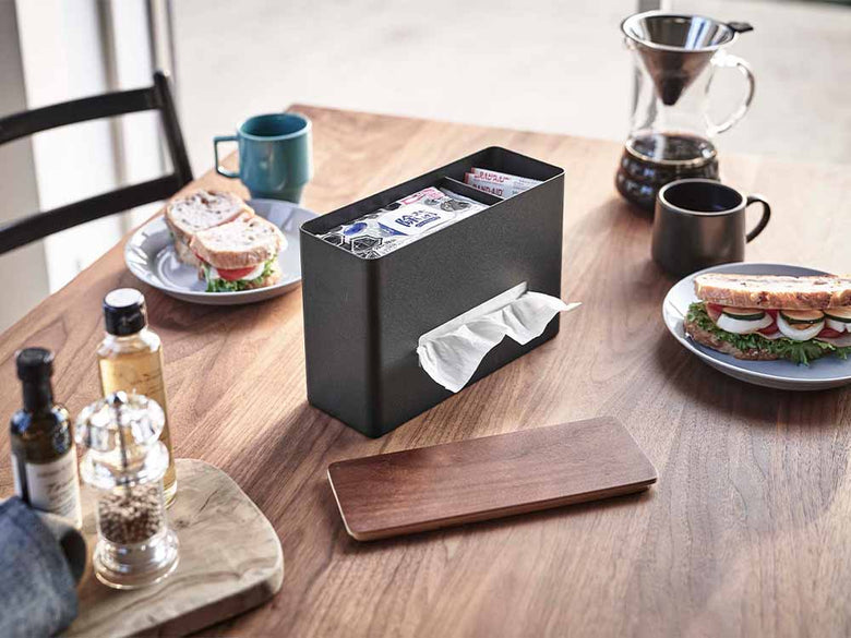 スチールと天然木のティッシュ＆ウェットシートケース