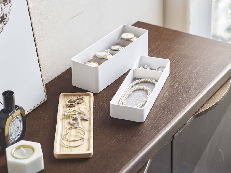 RINの銀製トレー付きスリムアクセサリー&時計ケース