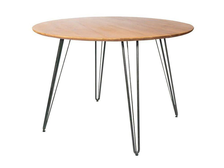 オーク木製アイアン脚の丸型屋外ダイニングテーブル