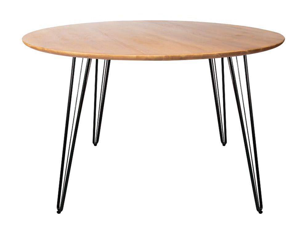 オーク材のアイアン脚付き丸型ダイニングテーブル