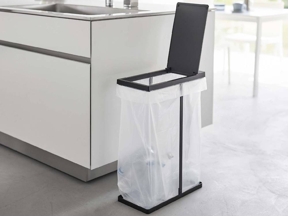 スリムな銀色の蓋付き分別ゴミ袋ホルダー
