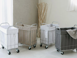 BRIDのWIRE ARTS&PRO ランドリーストレージ28L、スチールワイヤーとポリエステル中袋を備えた洗濯物収納ボックス