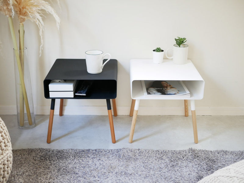 Plainプレートの木脚とスチール天板ローサイドテーブル