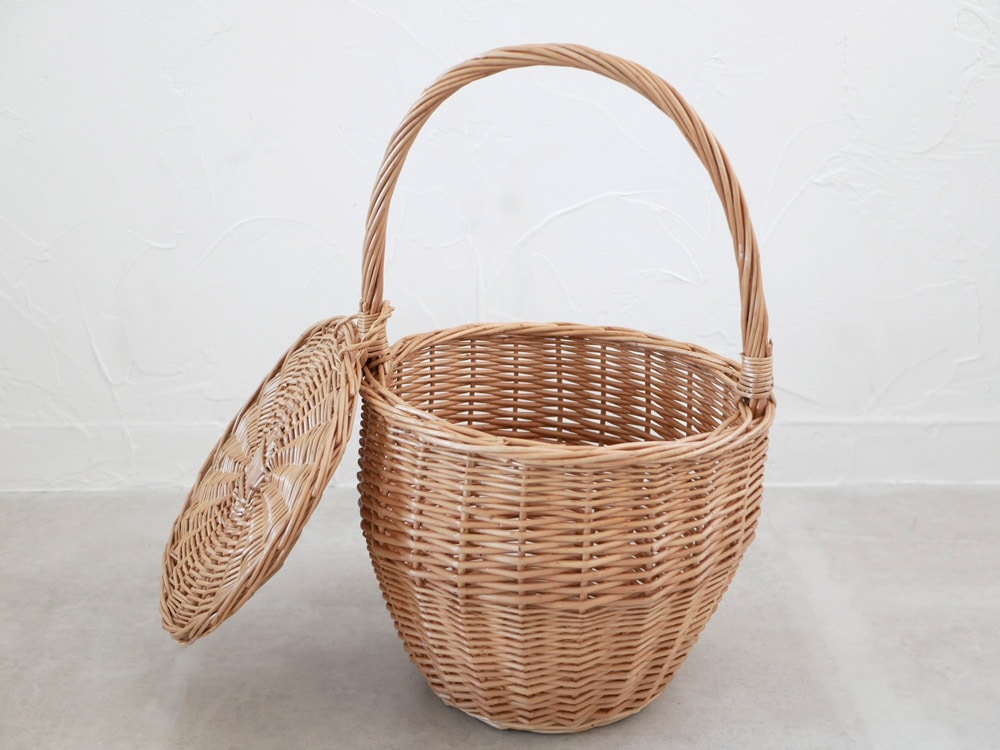 POSH LIVINGの柳製ウィッカーバスケット、ハンドル付きで家庭用収納に最適