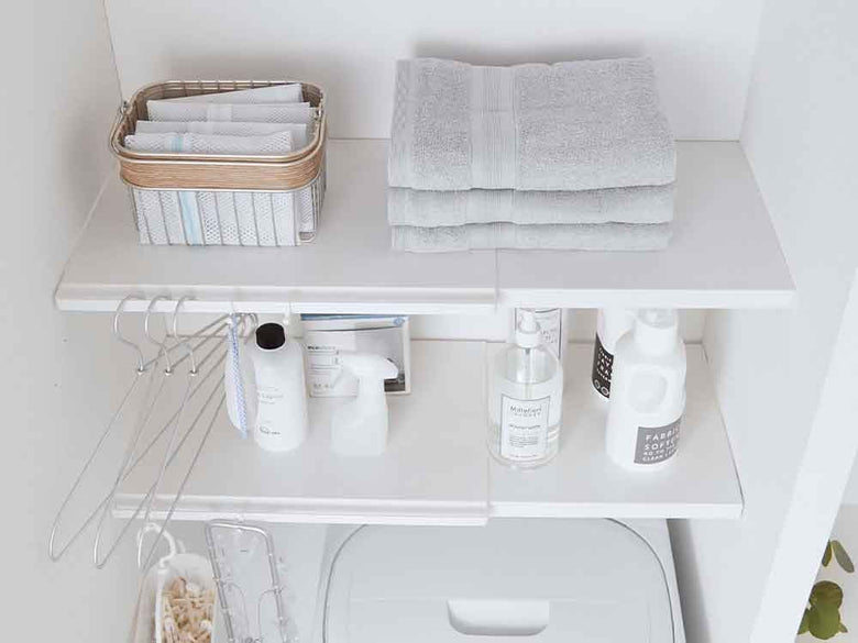 YAMAZAKIタワー棚板を使用したつっぱり棚の設置例