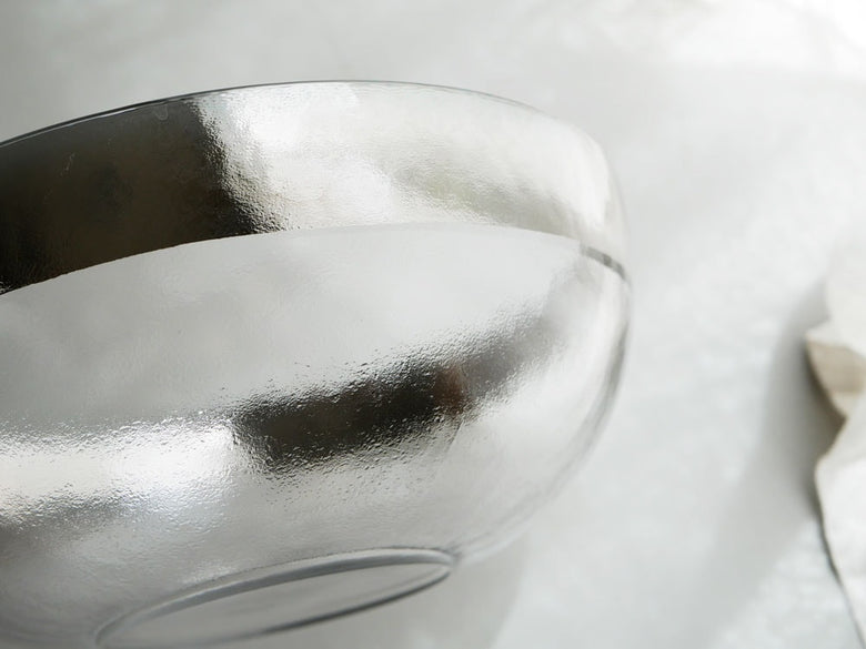 ダルトン製オーボボウル、ソーダガラスとニッケルメッキのリム