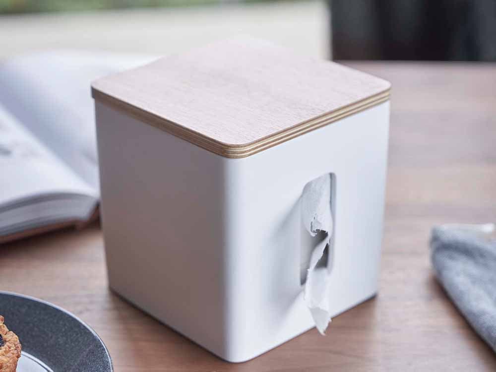 ポリストーンと木製蓋を使用したティッシュ＆トイレットペーパーケース