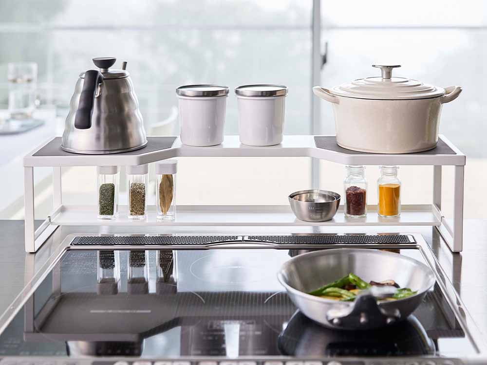 スチール製ガスコンロ用排気カバー付き奥ラック