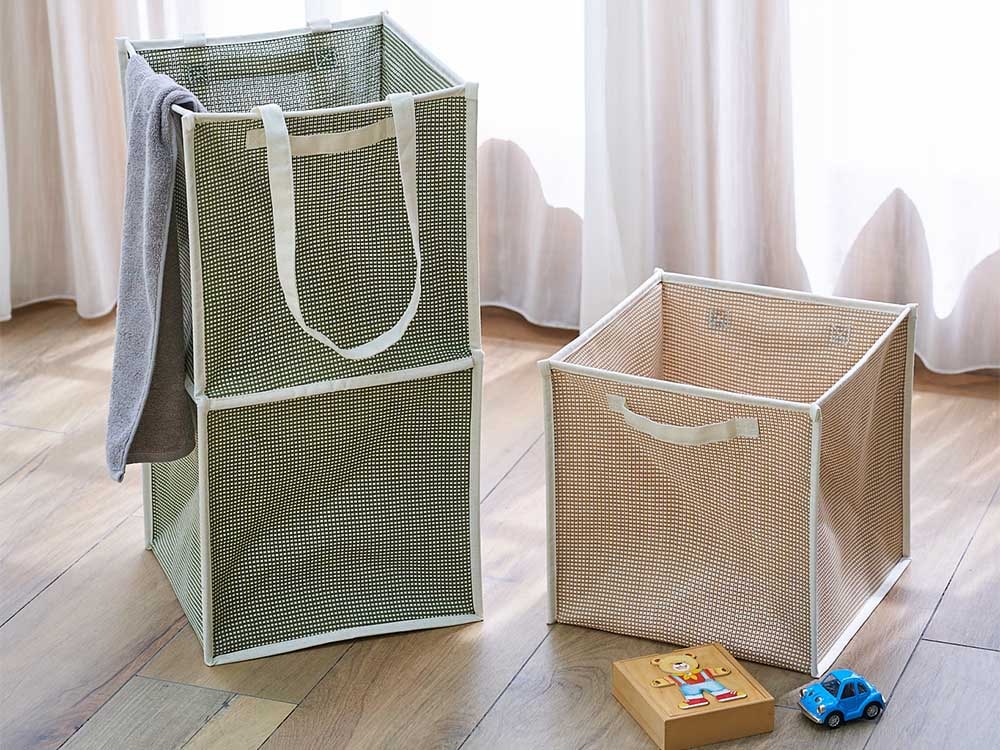 ピアットのコットン製メッシュハンドル収納バスケット