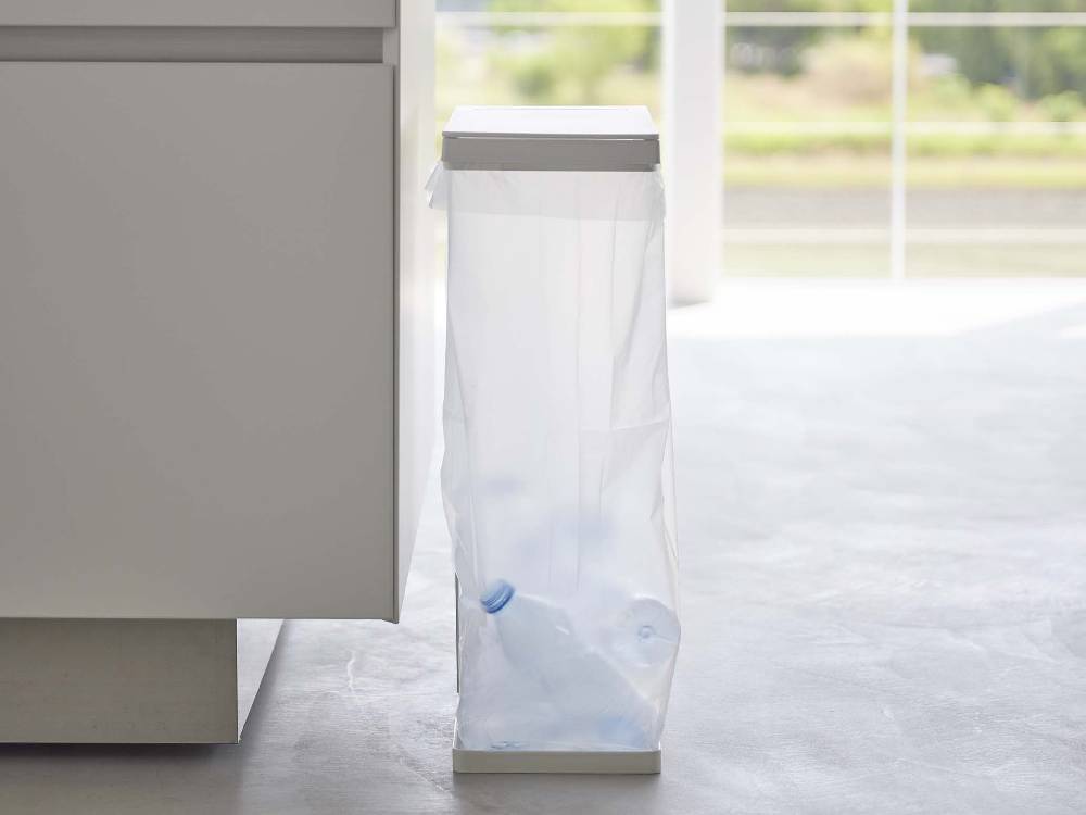 タワー製銀色スリム蓋付き分別ゴミ袋ホルダー