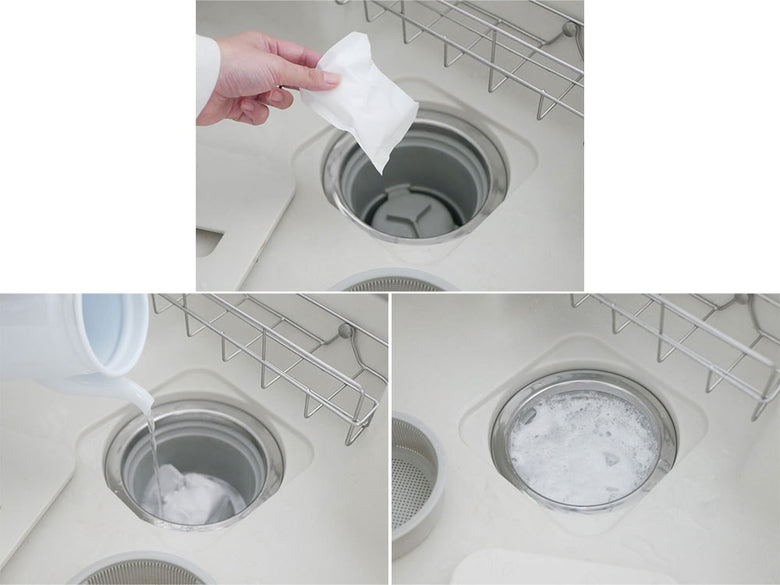 キッチンシンクに置かれたFUJIEI排水口クリーナー The MELT