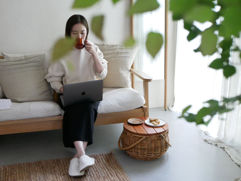 Creerクレエのラタン蓋テーブルバスケット