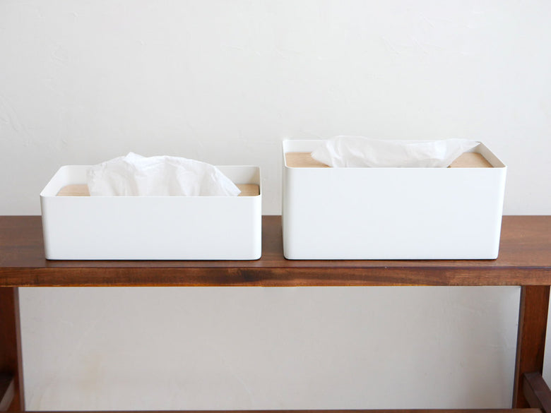 蓋付き天然木とスチール製ティッシュケース