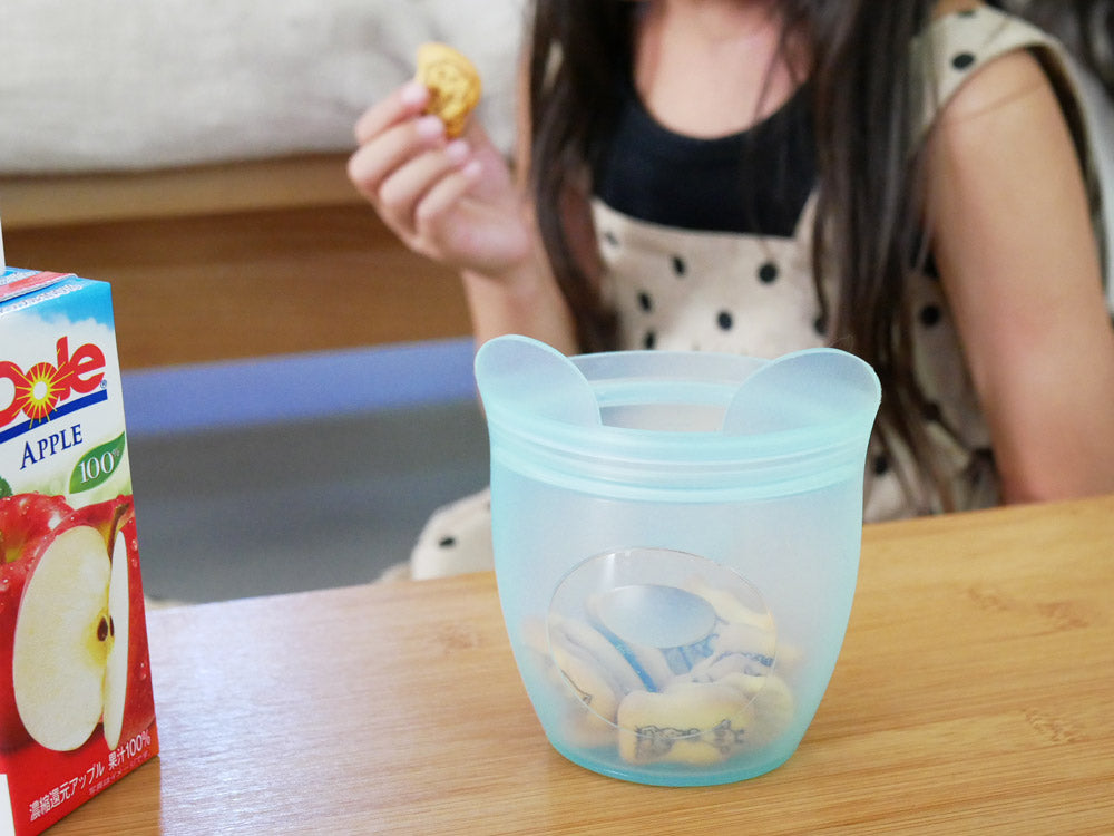 Zip Topベビースナック用シリコーンゴム製透明保存容器、蓋付き