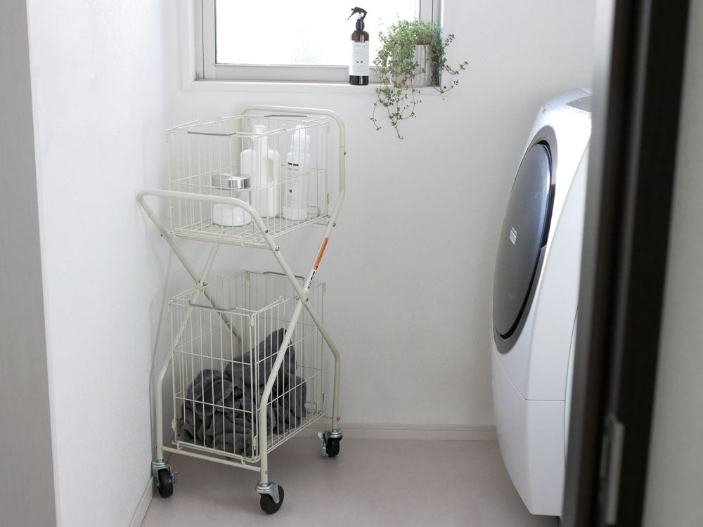 DULTONのスチール製ランドリートローリー、2カゴ付き