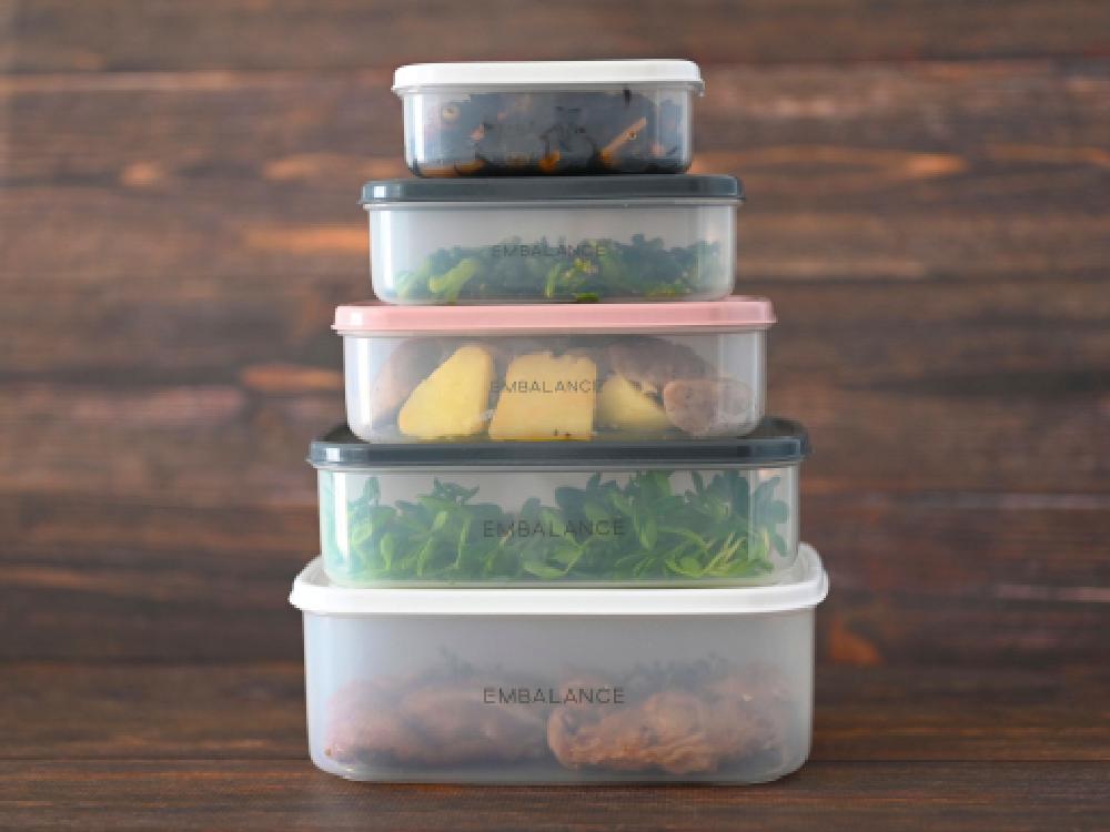 《Hinata Life特別セットC》【EMBALANCE/エンバランス】電子レンジにも使える 食材を美味しく保つ保存容器 レクタングルコンテナ＋ジッパーバッグ4点セット