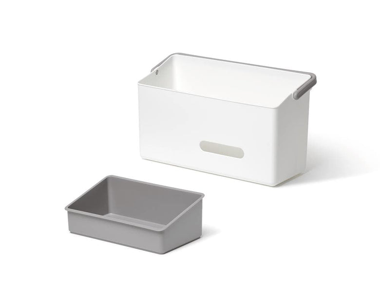 蓋と持ち手のあるプラスチック製デスクオーガナイザー