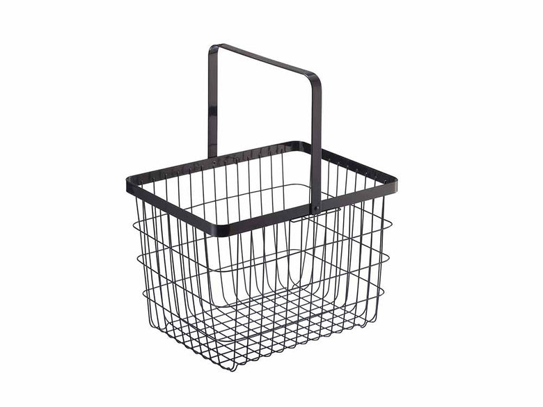 山崎タワートスカ製ランドリーワイヤーバスケット、スチール素材でハンドル付きの家庭用収納バスケット。