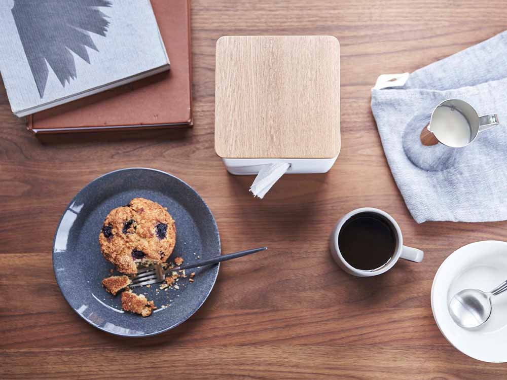 YAMAZAKI/RINの天然木蓋ティッシュ＆トイレットペーパーケース