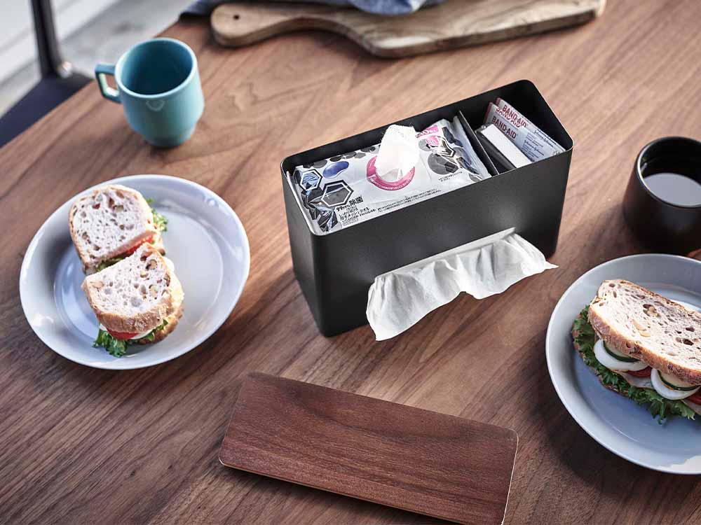 スチールと木製のヤマザキRINティッシュ＆ウェットシートケース