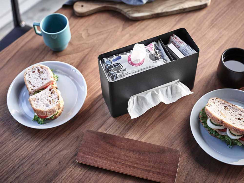 スチールと木製のヤマザキRINティッシュ＆ウェットシートケース