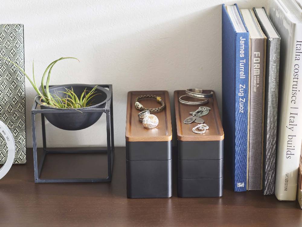 ナチュラル木製トレー付きスリムアクセサリー＆時計ケース