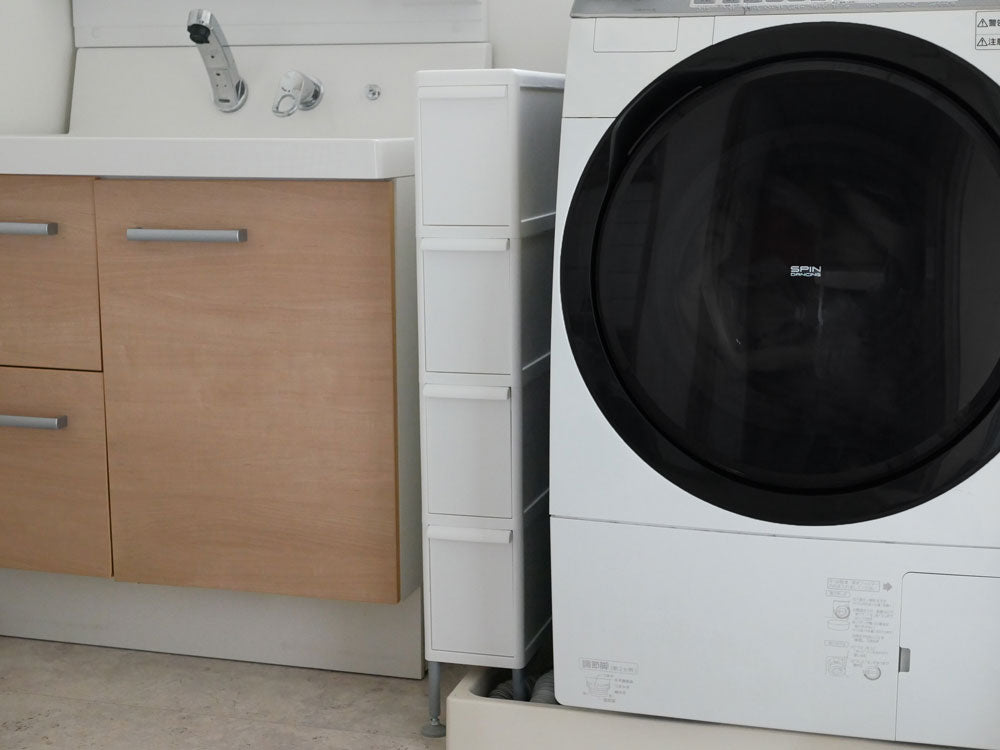 キャスター付き銀色スリム4段ストレージ