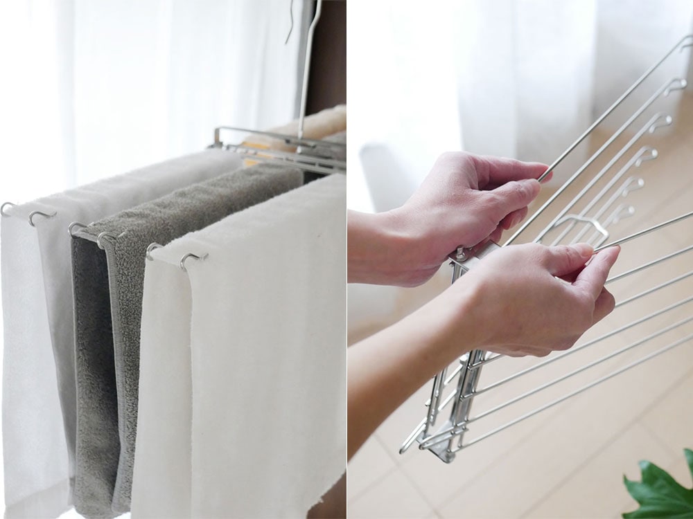 下村企販の銀色折りたたみ式タオルハンガー