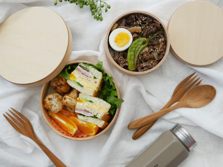 角田清兵衛商店のおひつ、仕切り付き木製弁当箱