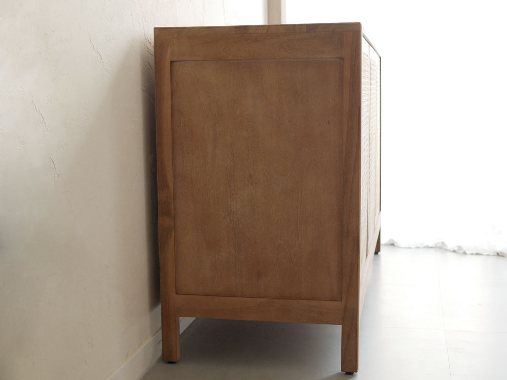 サンフラワーラタン製チーク無垢材120cmキャビネット