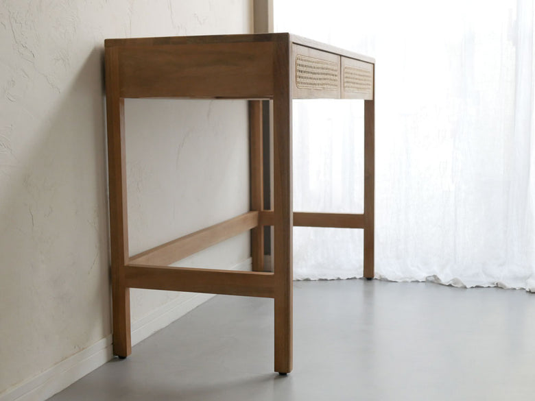 サンフラワーラタンのチーク無垢材コンソールデスク