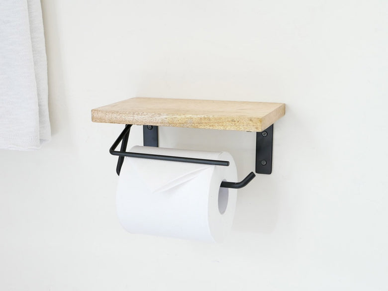 ポッシュリビング製ウッド＆アイアンのトイレットペーパーホルダー
