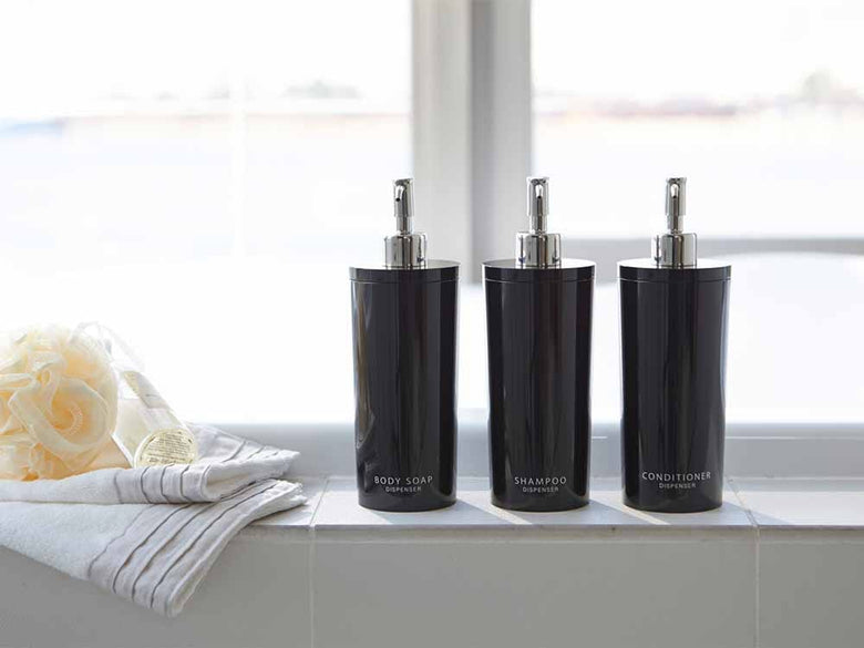 YAMAZAKI/tosca製ツーウェイディスペンサー ラウンド、500mlのABS樹脂製ソープボトル