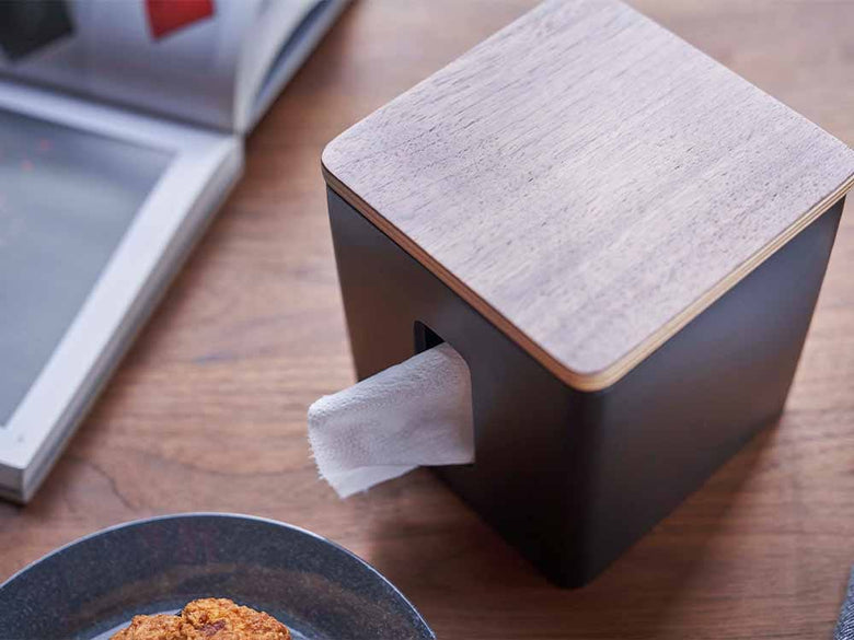 YAMAZAKI RIN製木蓋ポリストーンティッシュ＆トイレペーパーケース