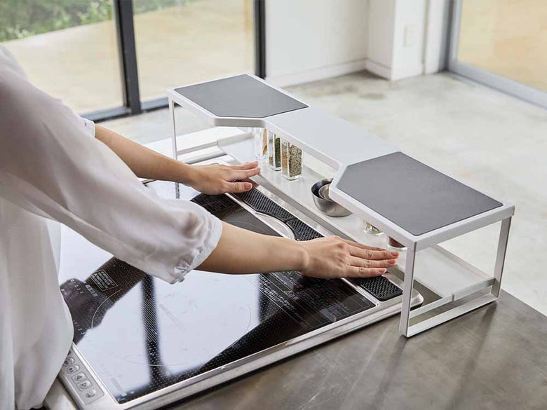 スチール製のコンロ用奥ラックと排気口カバー