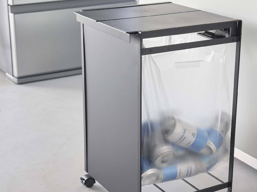 蓋付きスチール製目隠し分別ダストワゴン