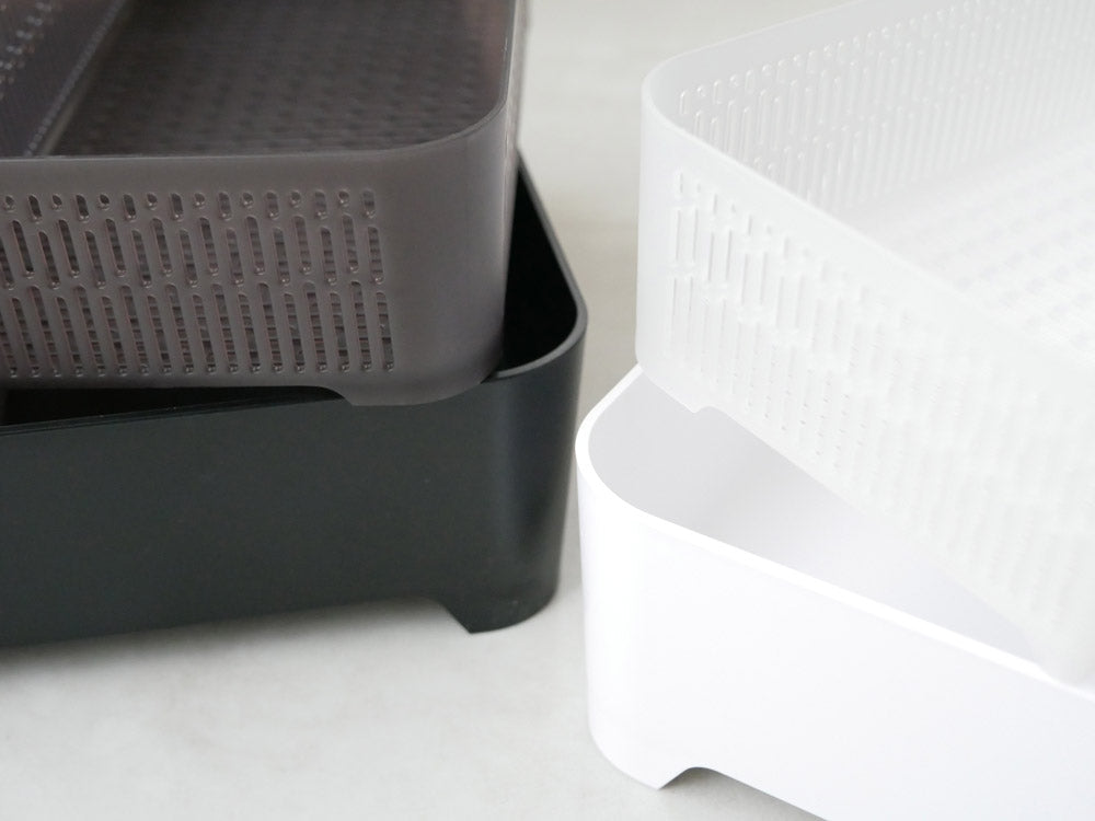 山崎製【tower/タワー】卓上水切りトレーの角型モデル、ABS樹脂製で2段構造の水切り台