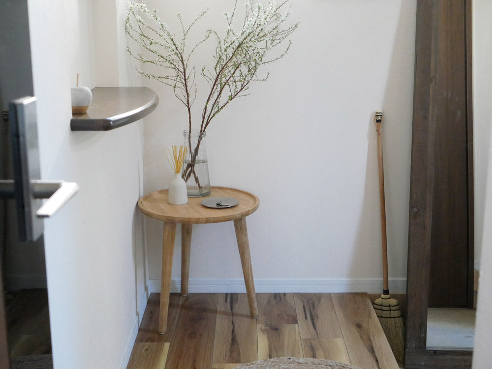 サンフラワーラタンのチーク無垢材サイドテーブル