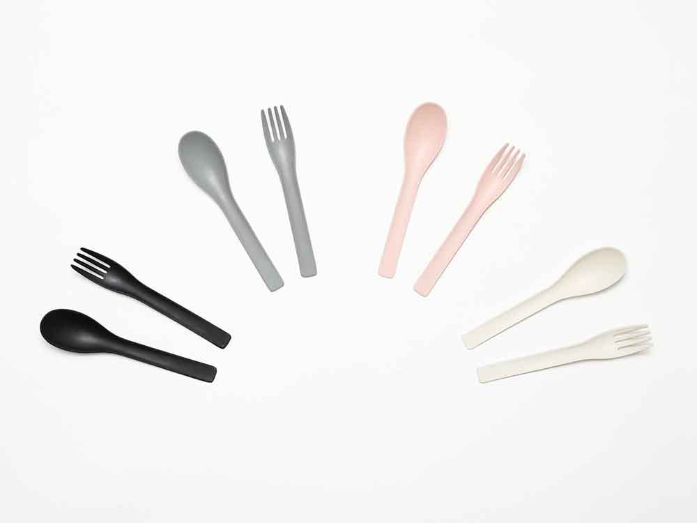 ideaco製ピンクバンブーカトラリーセット（スプーン＆フォーク）