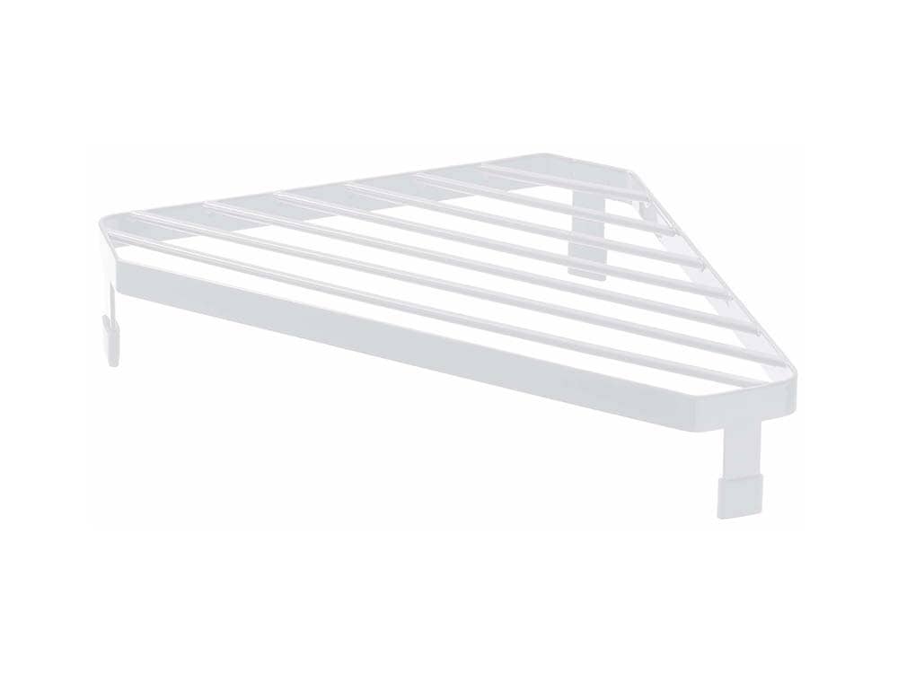 YAMAZAKI/towerのコンロコーナーラック。コンパクトなサイズ（W22×D22×H5cm）で耐熱温度200度に対応し、キッチンのコーナーに設置できる実用的なラック