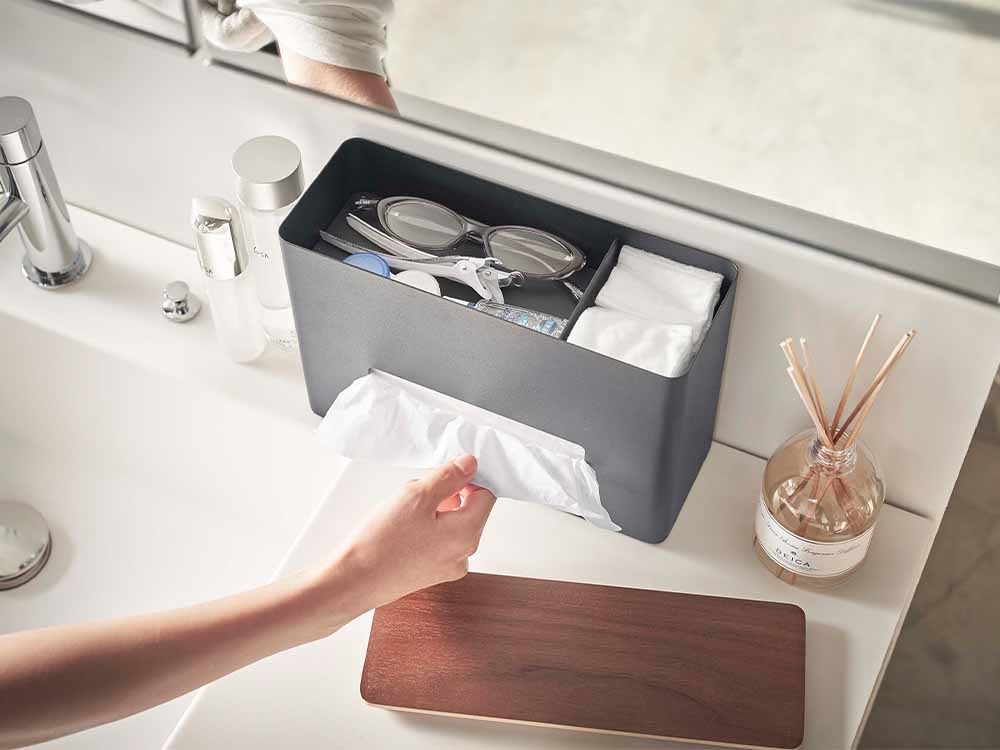 YAMAZAKI/RINのスチール＆木製ティッシュケース