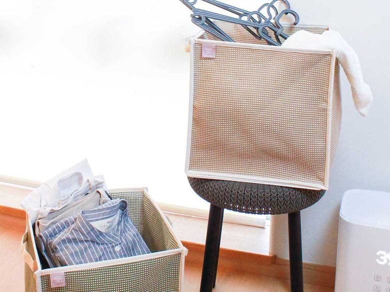 コットンとメッシュの収納バスケット