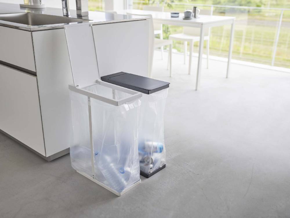 スチール製スリム蓋付き分別ゴミ袋ホルダー