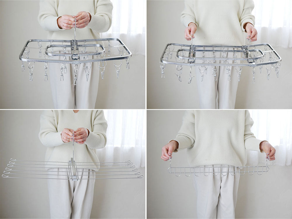 下村企販のステンレスフック10連ハンガーに衣類が掛かっている