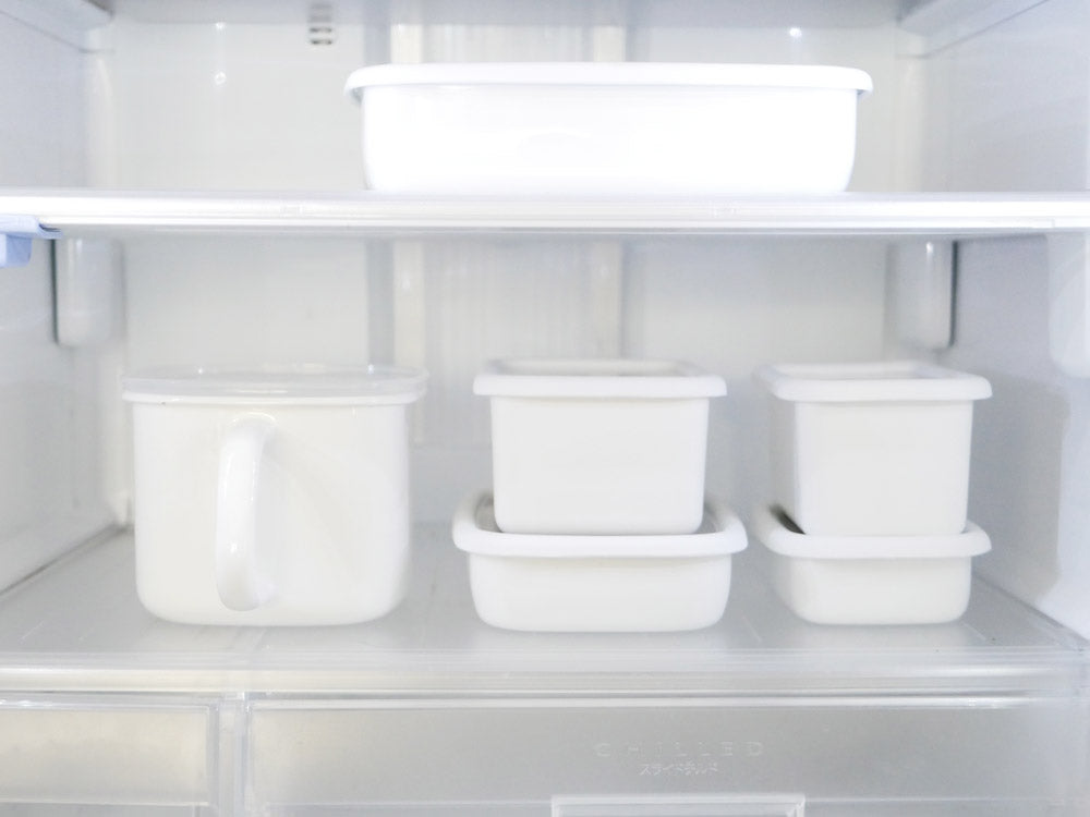 富士琺瑯製の角型みそポット本体と蓋