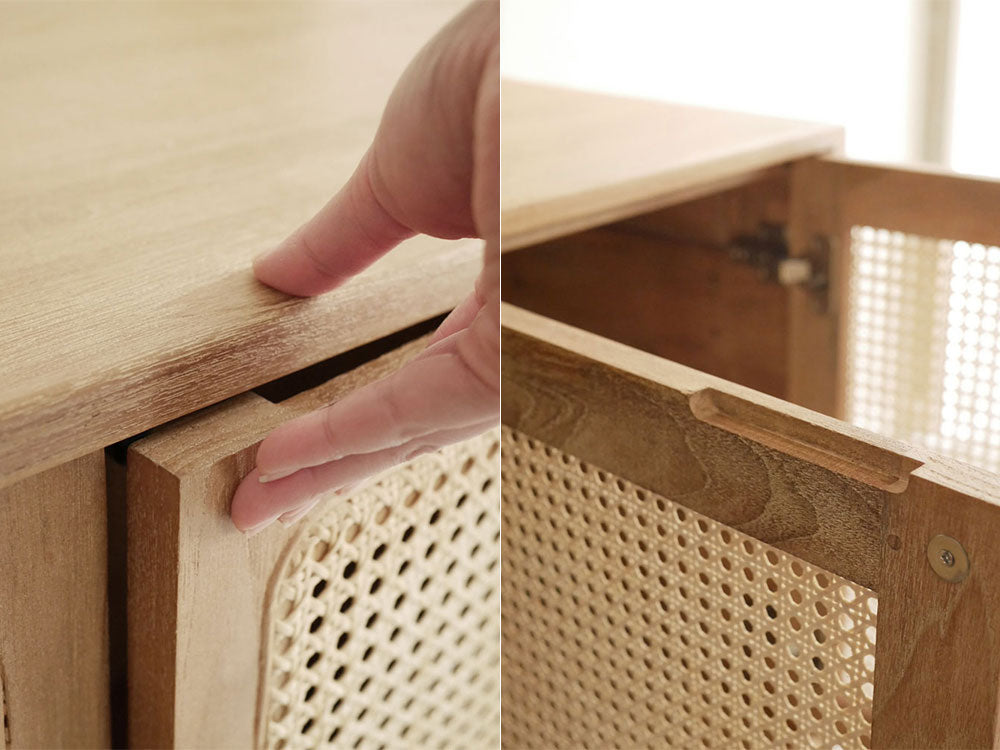 サンフラワーラタンのチーク無垢材キャビネット120cm