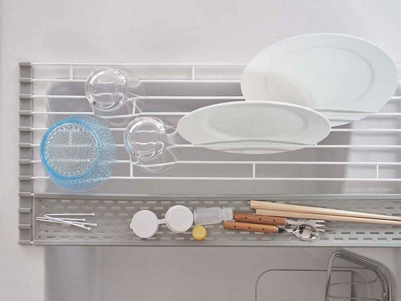 YAMAZAKI Plate折り畳み水切りラック シリコーントレー付