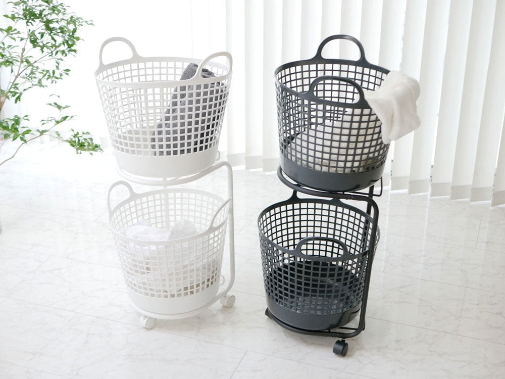 プラスチック製の2段ランドリーバスケット